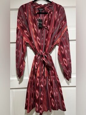 Lauren Ralph Lauren Geo Stripe Belted Cotton Voile Dress Boho Size 20 w. NWT